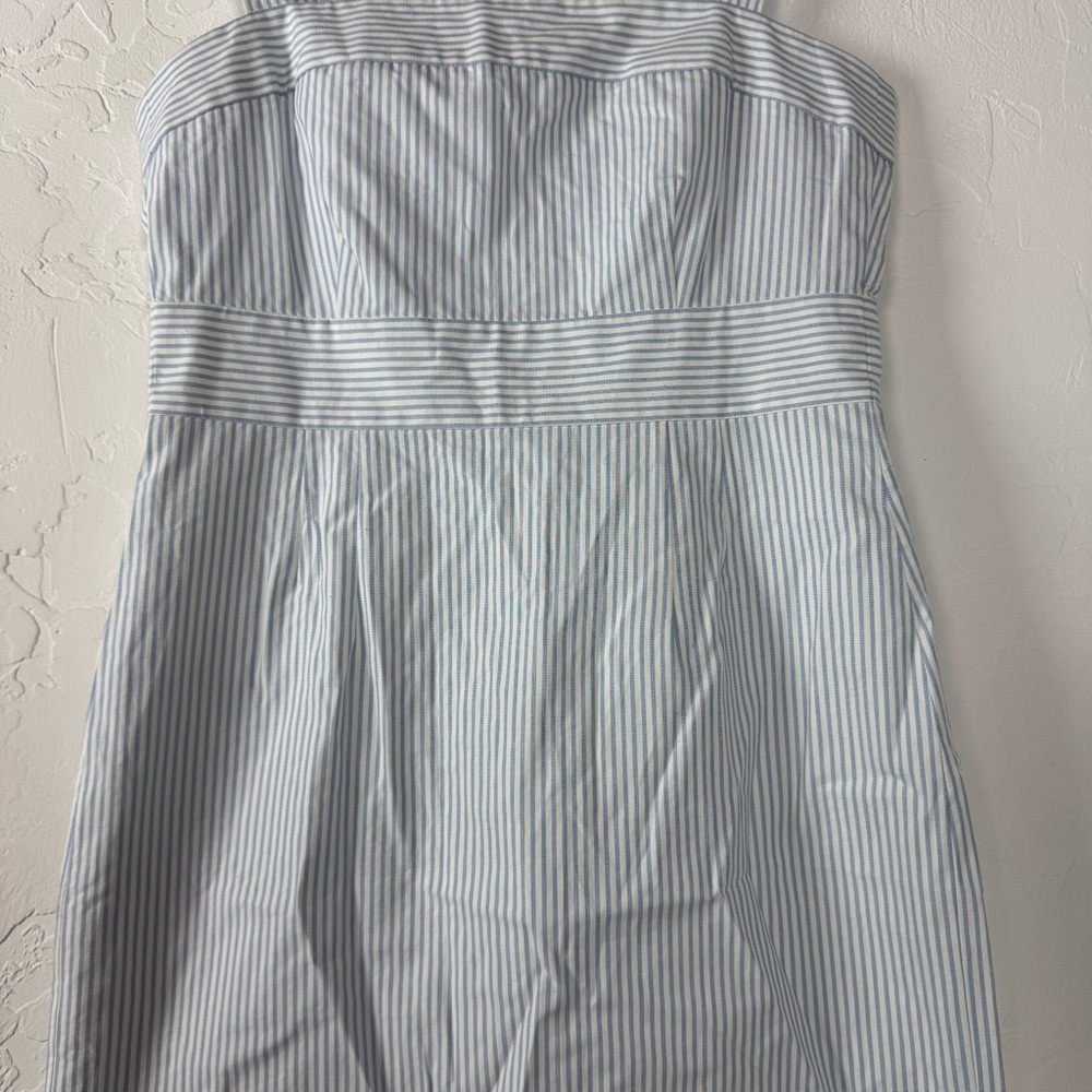 J Crew Dress Pinstripe Print Nautical Blue White Lined Cotton Knit Classic Retro - Picture 4 of 11